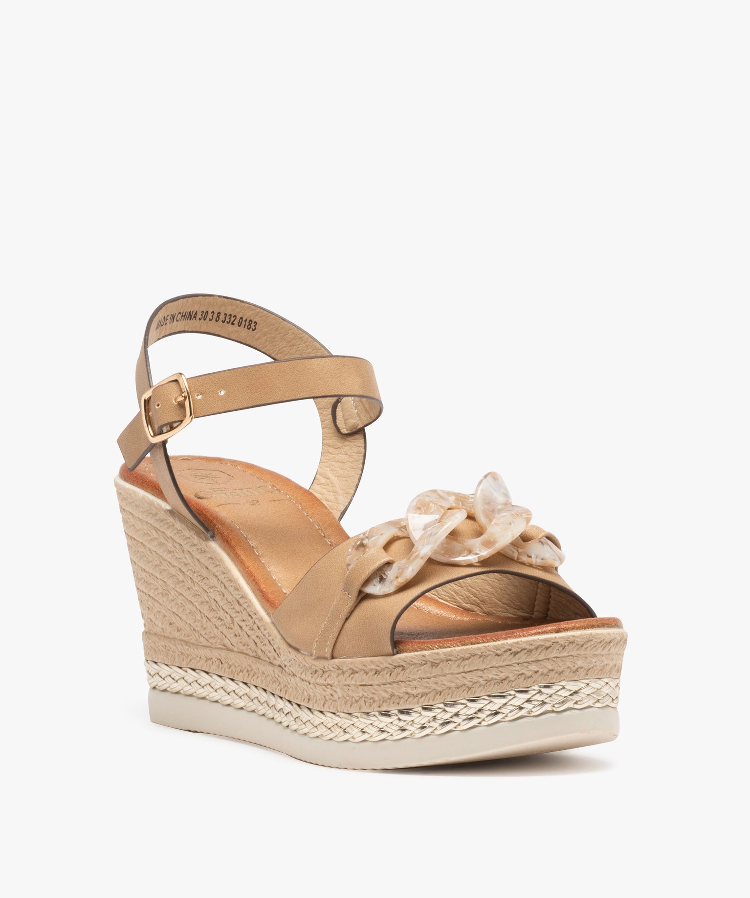 Sandales femme compensées ornées de maillons de chane camel | GEMO