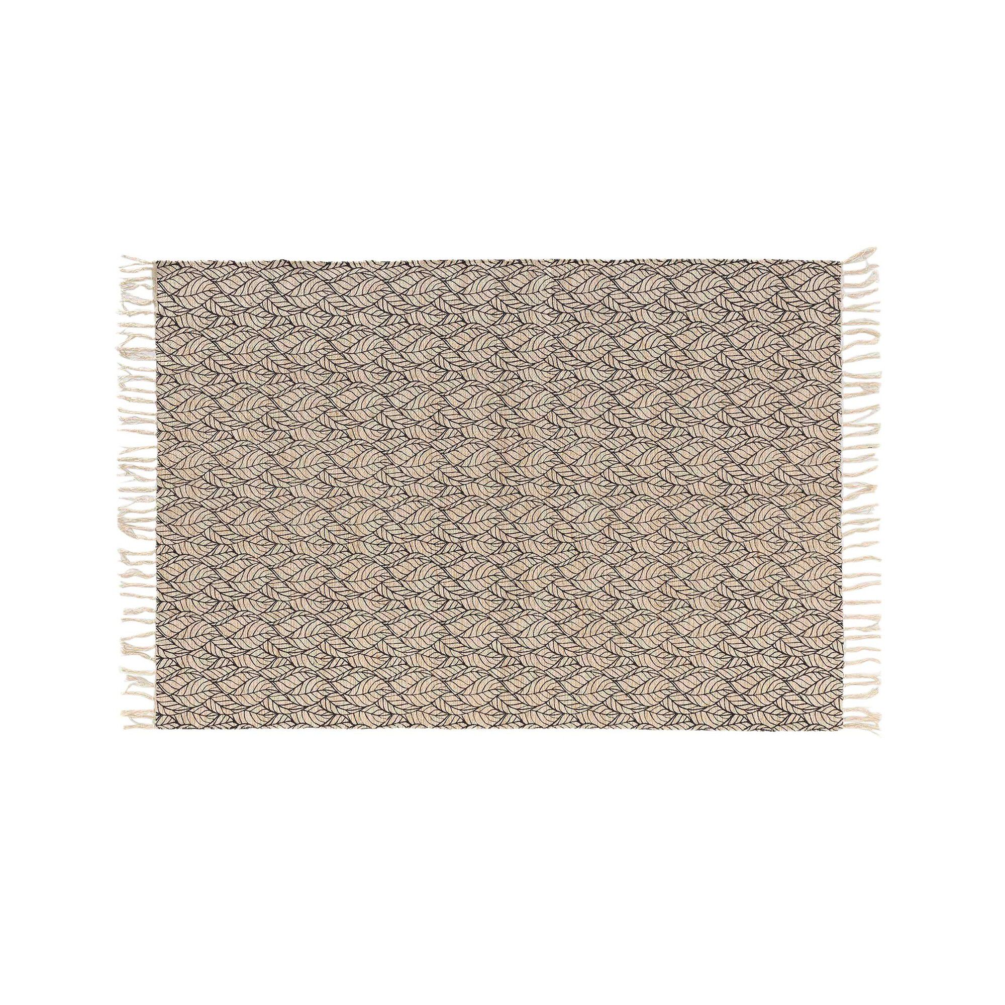 Tapis rectangulaire finition franges, motif feuillage