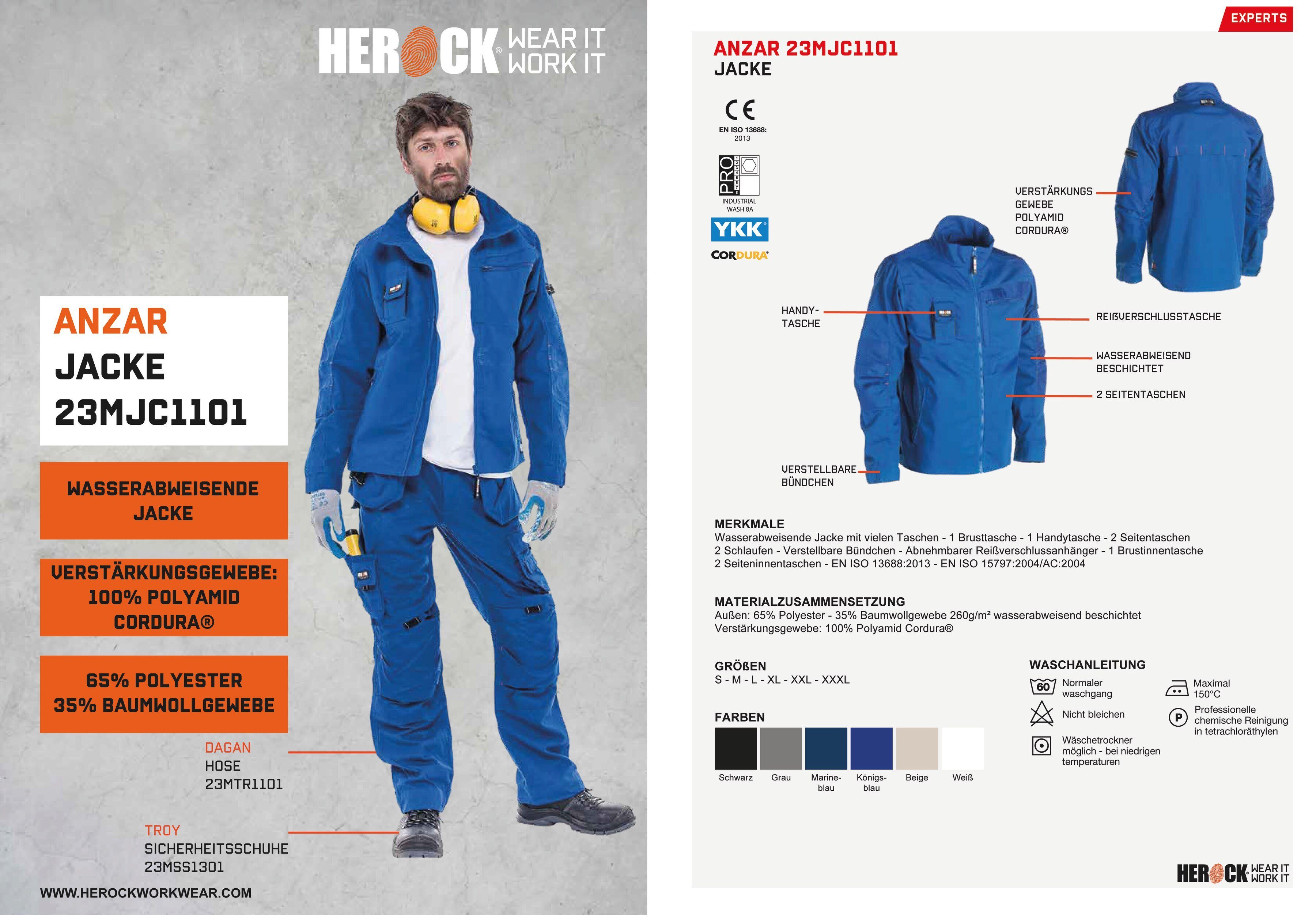 Herock Arbeitsjacke Anzar Jacke Wasserabweisend - 7 Taschen - robust - verstellbare Bündchen