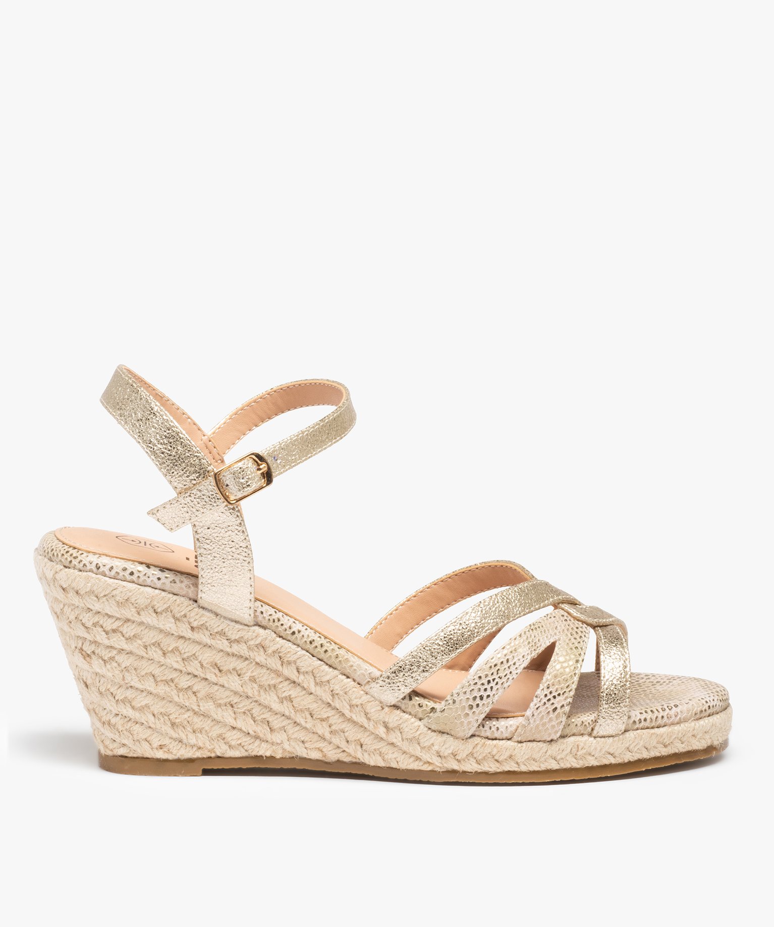 Sandales femme compensées à fines brides métallisées or | GEMO