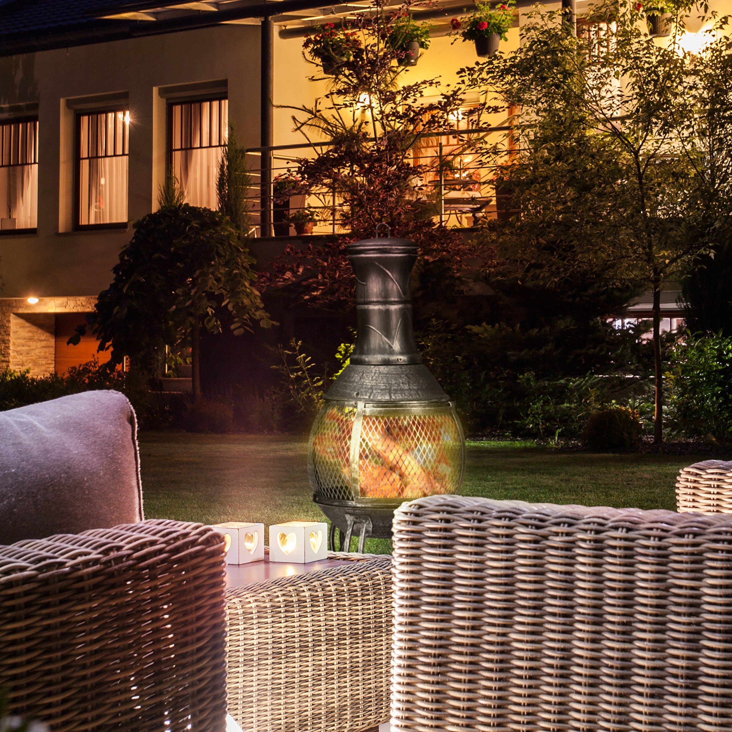 relaxdays Feuerschale Aztekenofen für Garten grau