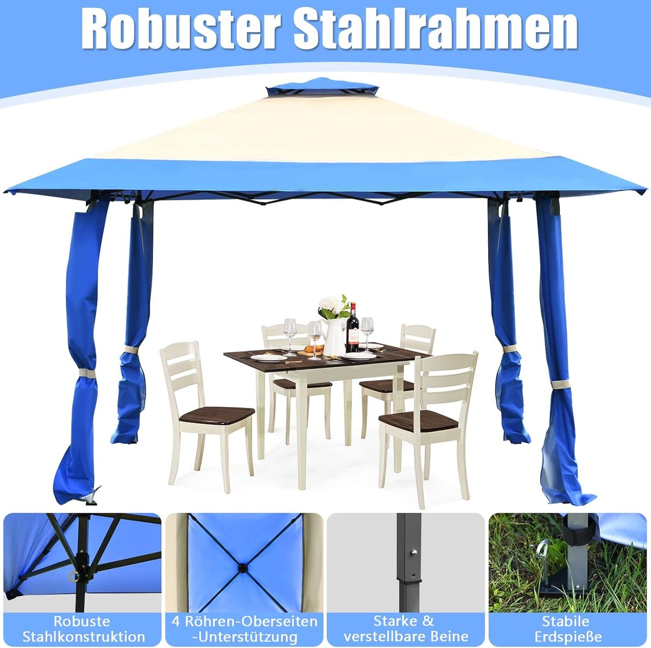 Costway 4 m x 4 m Pavillon mit Doppeldach