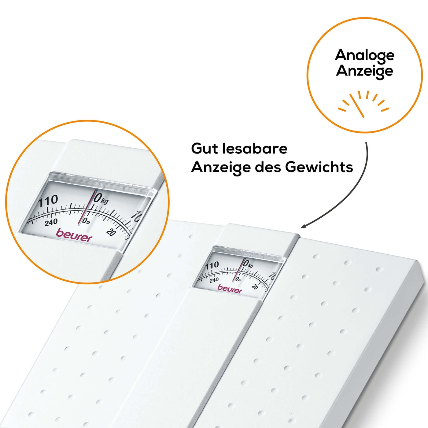 Beurer mechanische Personenwaage - MS 01-Personenwaage mit analoger Gewichtsanzeige & rutschhemmender Oberfläche - bis 120 kg