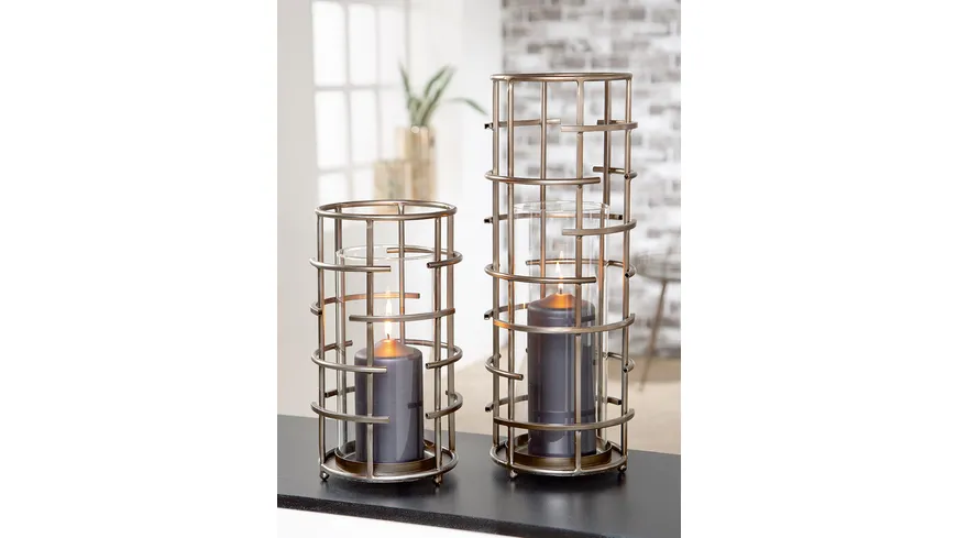 GILDE Metall Windlicht Loft H=31,5cm silber