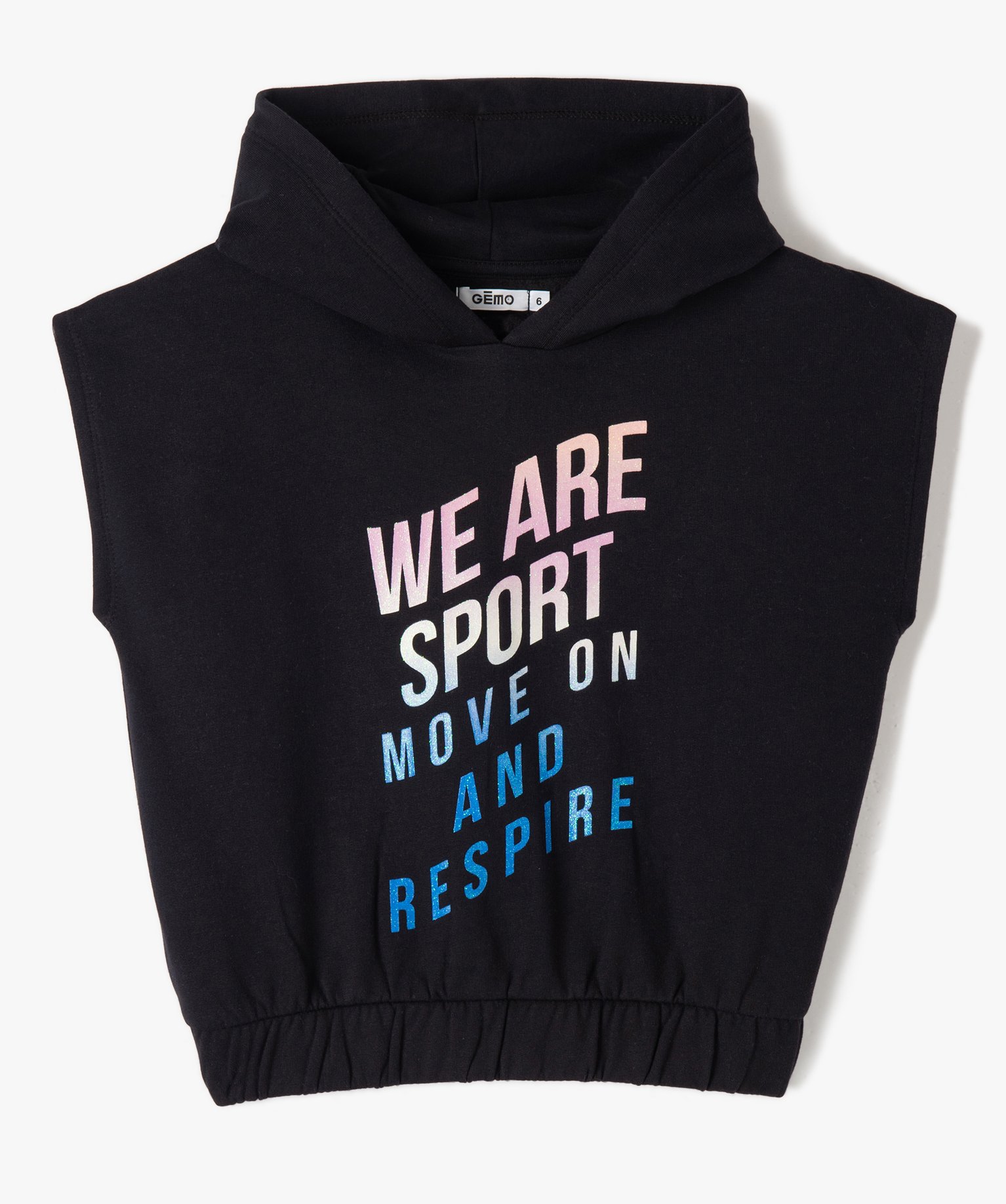 Sweat fille à capuche sans manches noir | GEMO