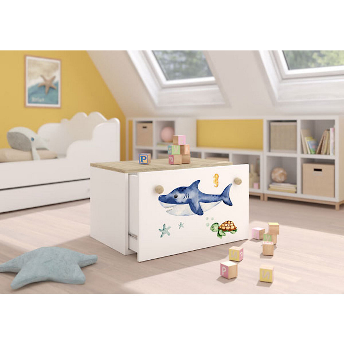 Spielzeugtruhe Sitztruhe Inga 70cm Motiv wählbar mit 1 Schublade