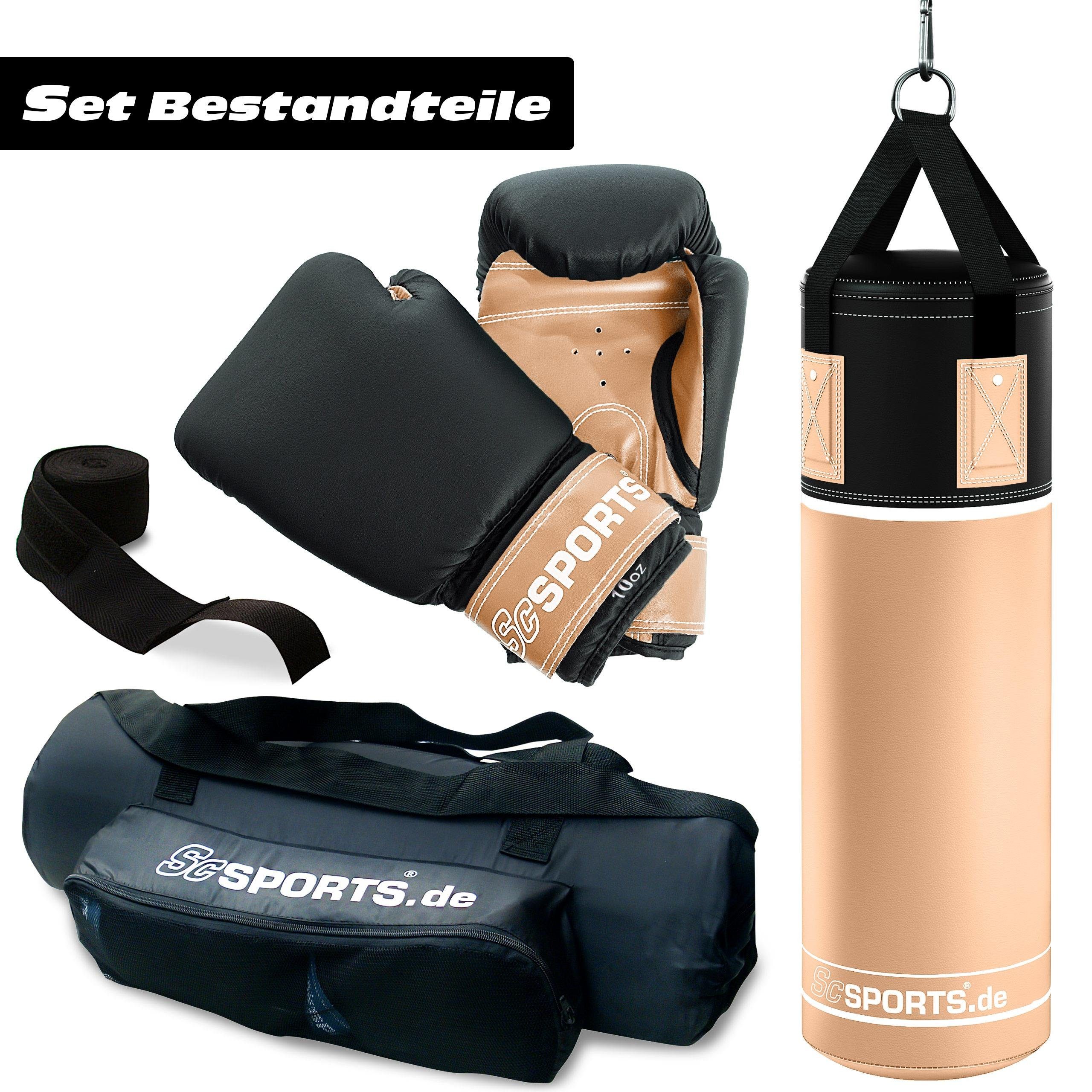 ScSPORTS® Boxsack Boxsack Set - 12kg, Gefüllt, mit Boxhandschuhen, Bandagen, Nylongurt