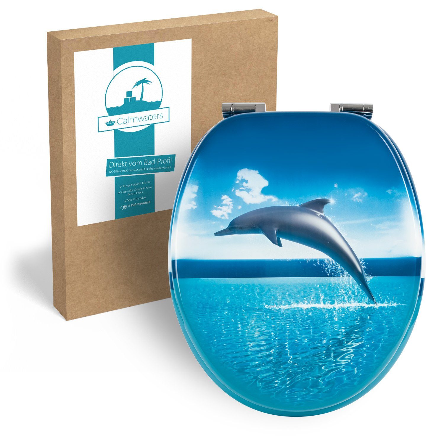 Calmwaters WC-Sitz Motiv Delfine & Fische , Motiv Delfin, Holzkern, Absenkautomatik, Montage von unten, 26LP2835