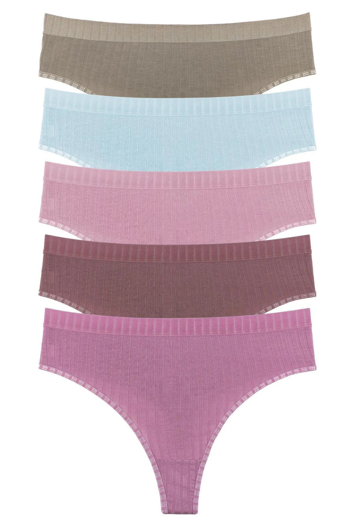 Sensu  5-teiliges Tanga-Höschen-Set für Damen mit Schnurbindung in sanften Farben – Kts4015