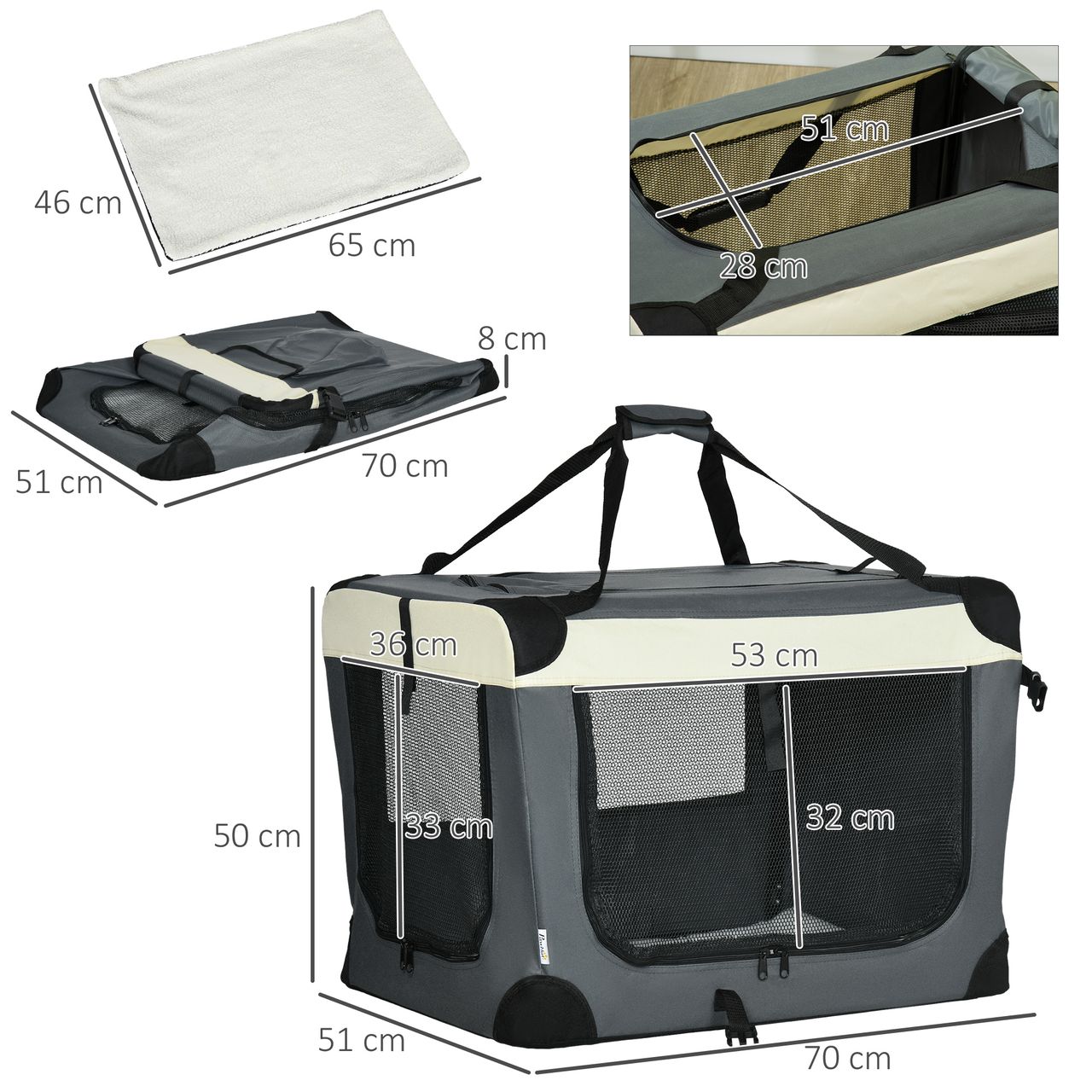 PawHut Hundebox faltbar Hundetransportbox Hundetasche 70 x 51 x 50 cm