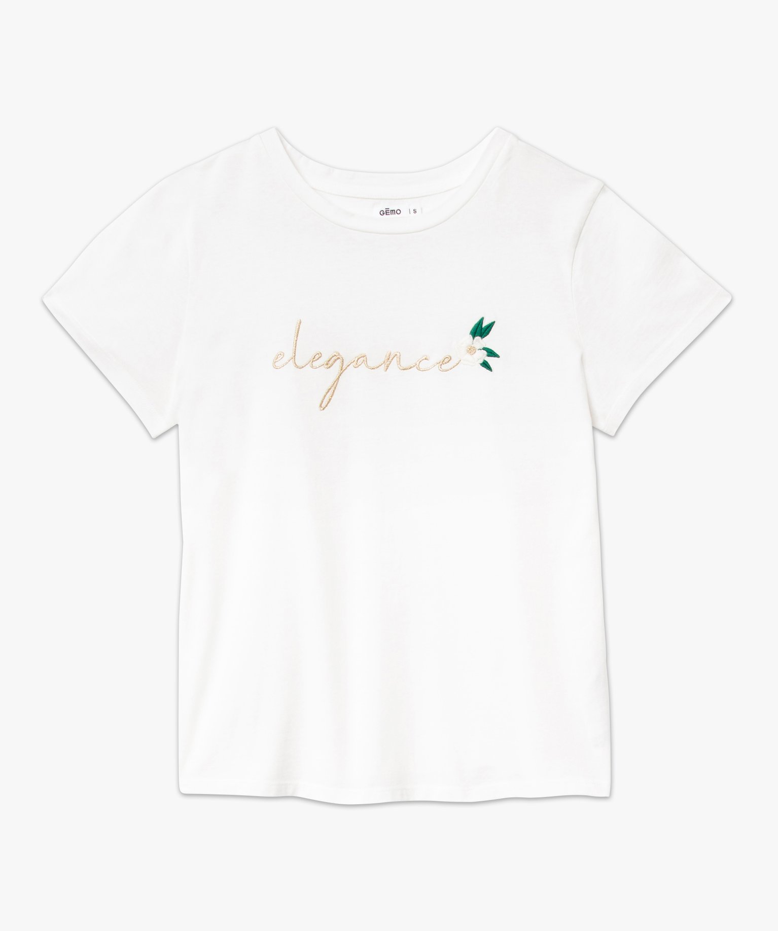Tee-shirt femme à manches courtes à message brodé ecru | GEMO