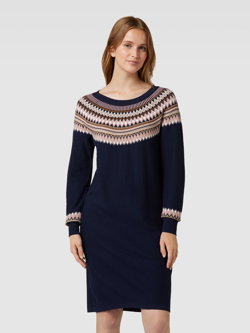 Knielanges Strickkleid mit Zickzack-Muster in marineblau