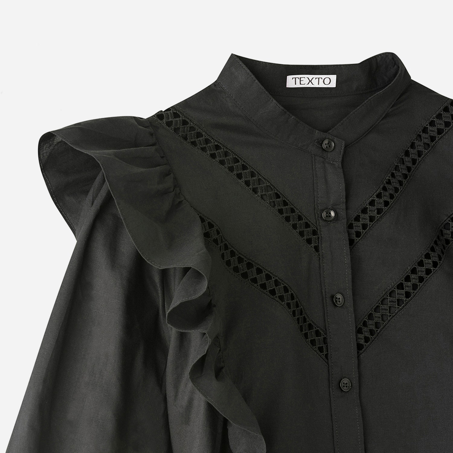 Chemise TEXTO noire à dentelle et volants