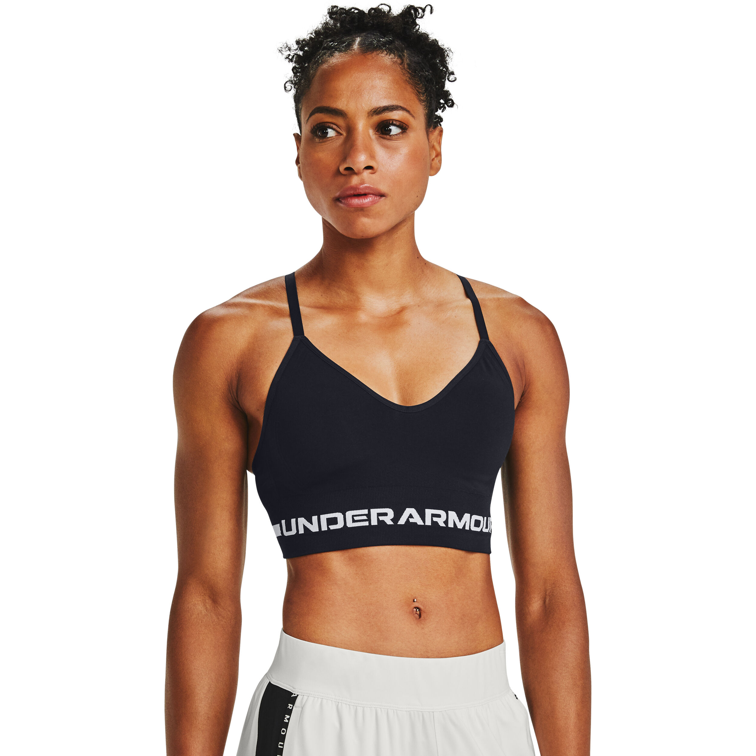 Seamless Low Long Sport-BH Damen - Schwarz, Hellgrau