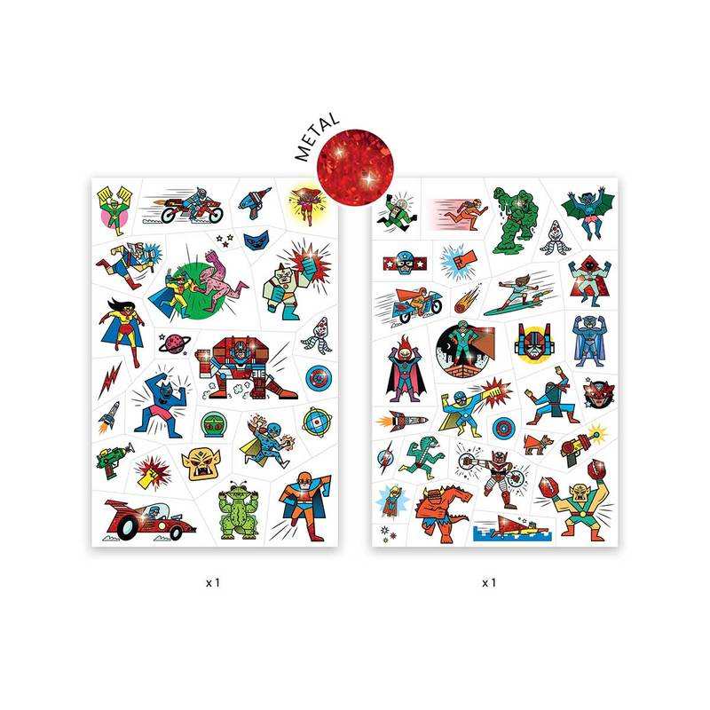2 planches de tattoos Heroes vs vilain Djeco