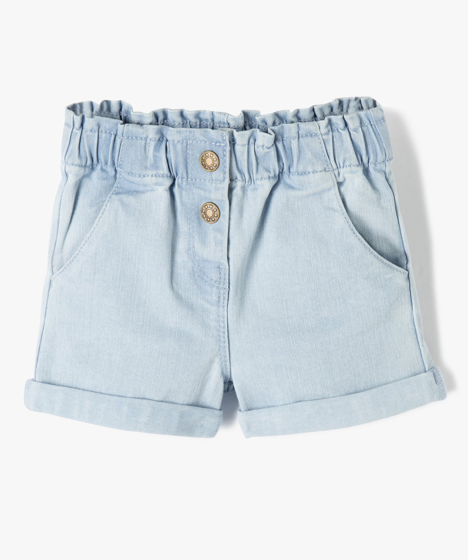 Short en jean bébé fille uni avec revers et taille élasti... denim | GEMO