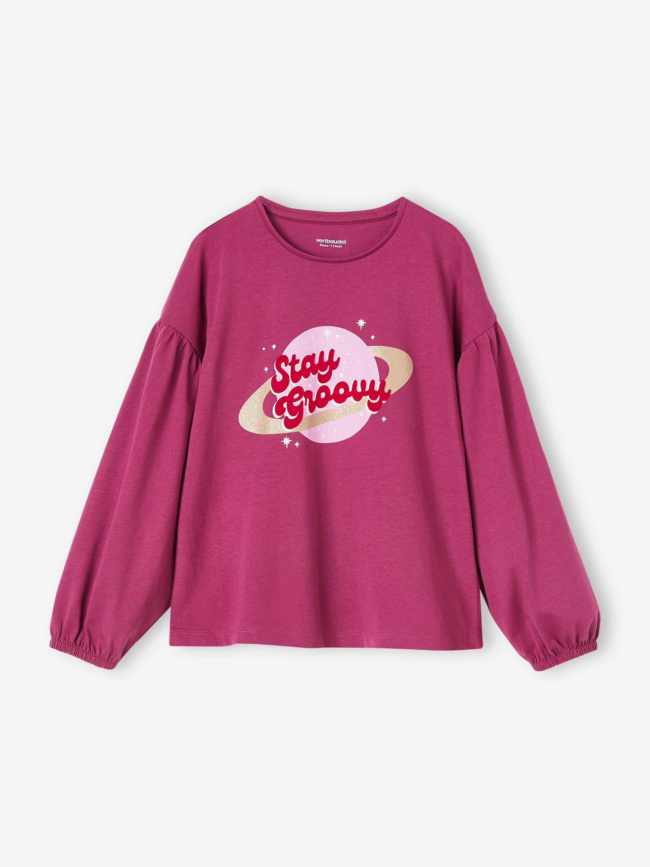 Tee-shirt détails brillants et message velours fille marine