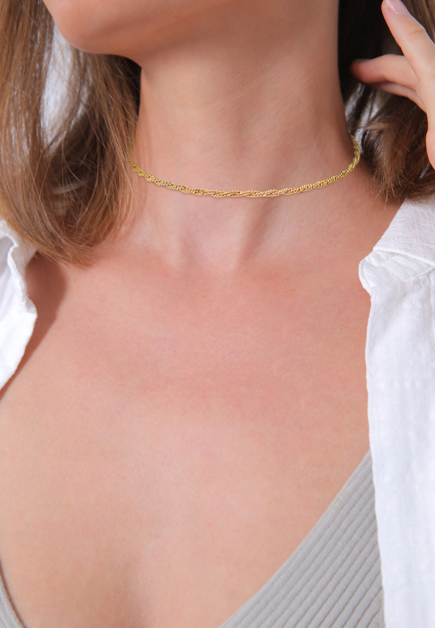 Elli PREMIUM Dames Choker Tordu Cord Collier en cordon Blogger Trend in 925 Sterling Silver Gold Plated
