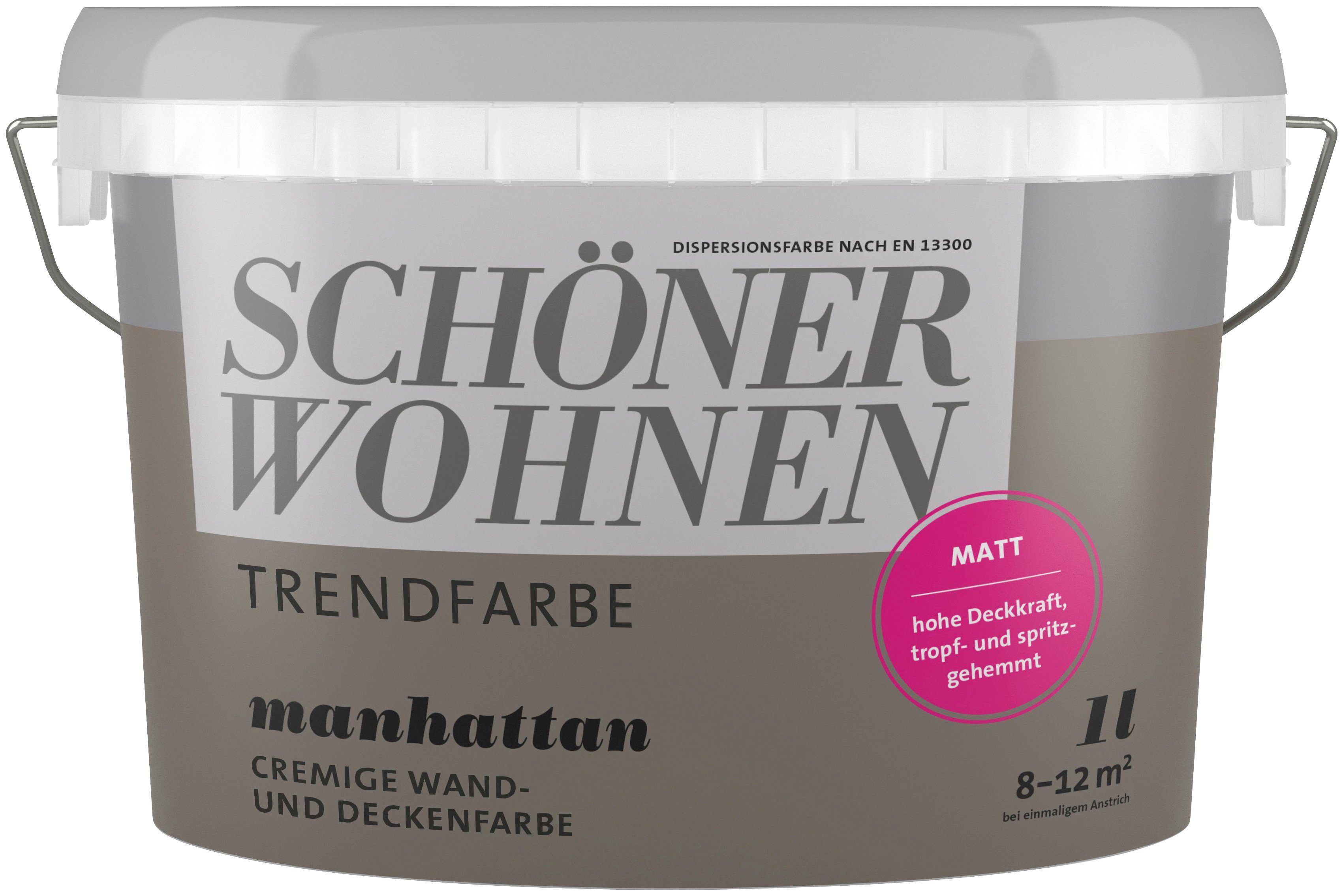 SCHÖNER WOHNEN FARBE Wand- und Deckenfarbe Trendfarbe, 1 Liter, Manhattan, hochdeckende Wandfarbe - für Allergiker geeignet