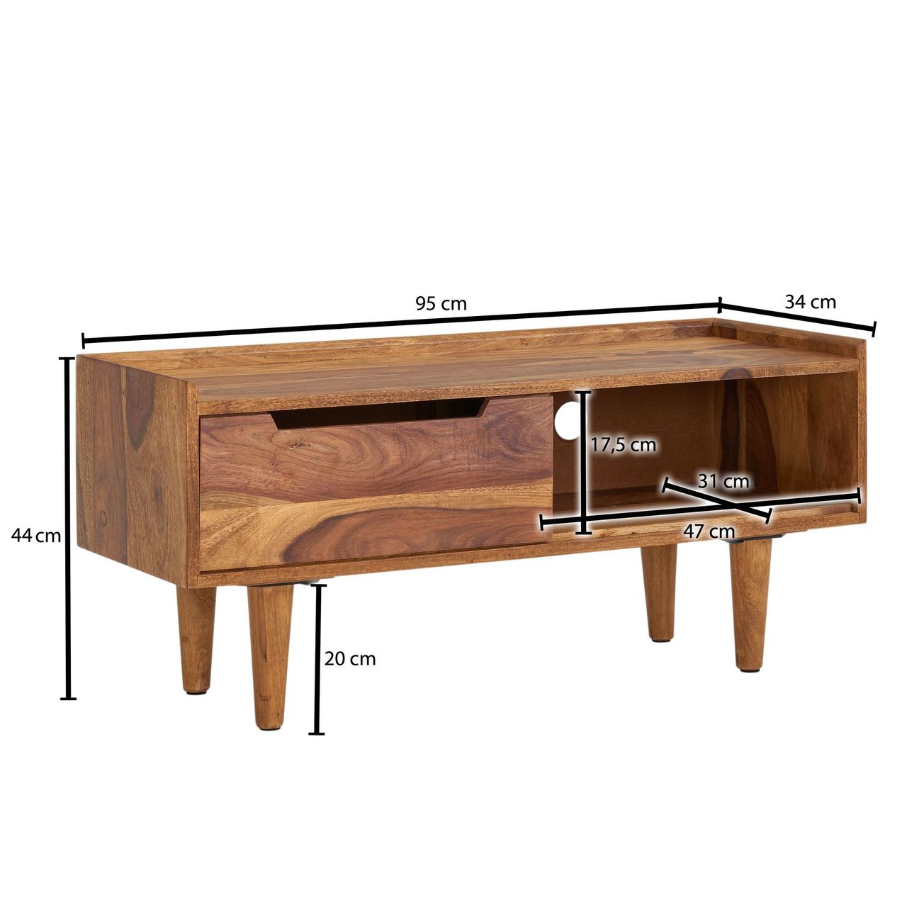 Skyport WOHNLING TV Schrank 95x44x34 cm Lowboard Holz Fernsehkommode Fernsehschrank