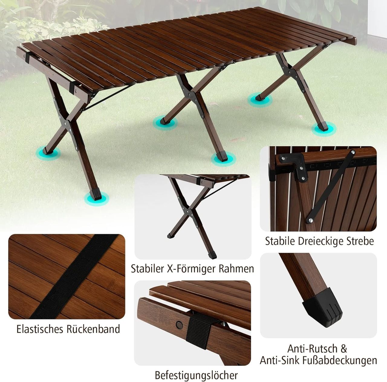 Costway Aufrollbarer Campingtisch aus Bambus