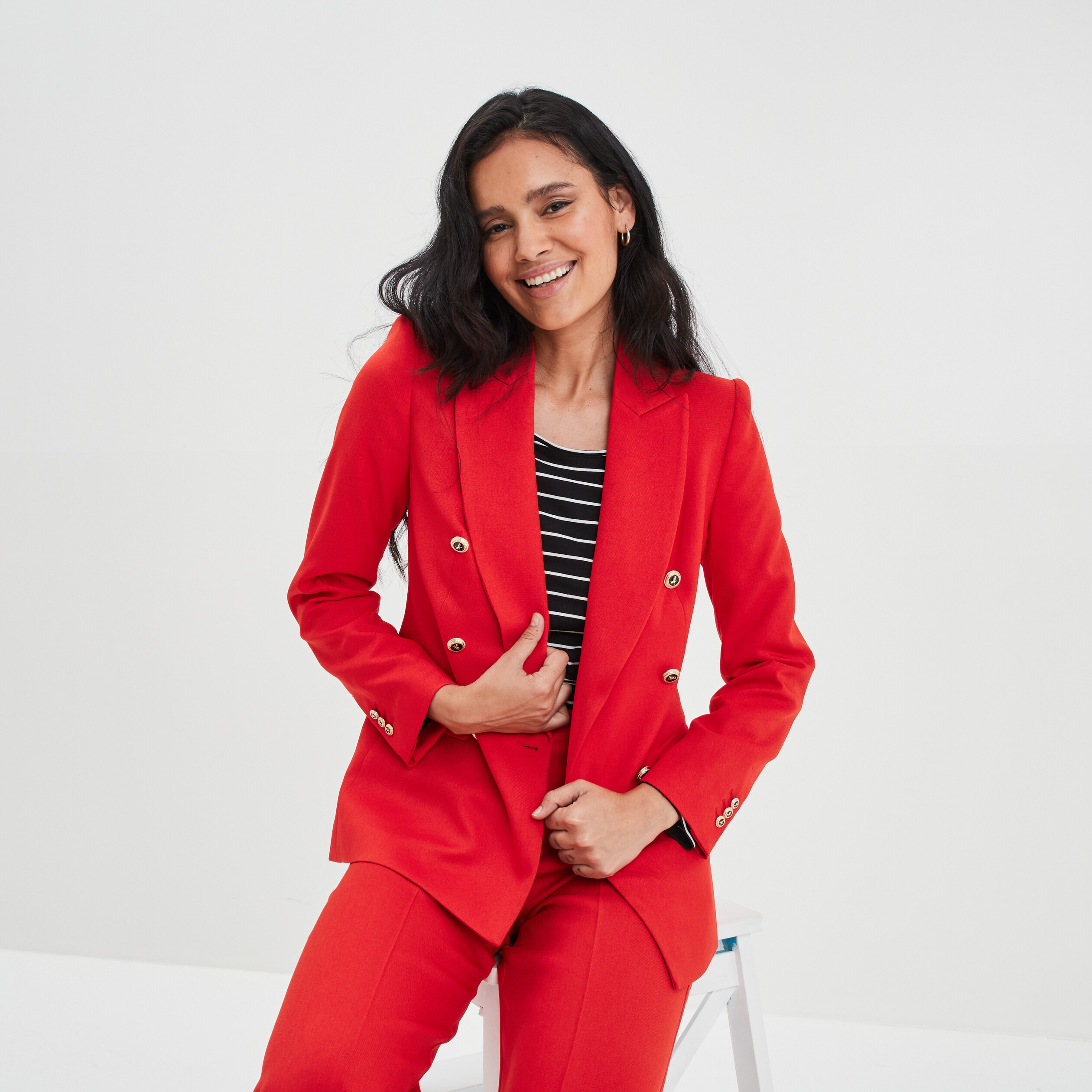 Veste blazer double boutonnage rouge femme | La Halle