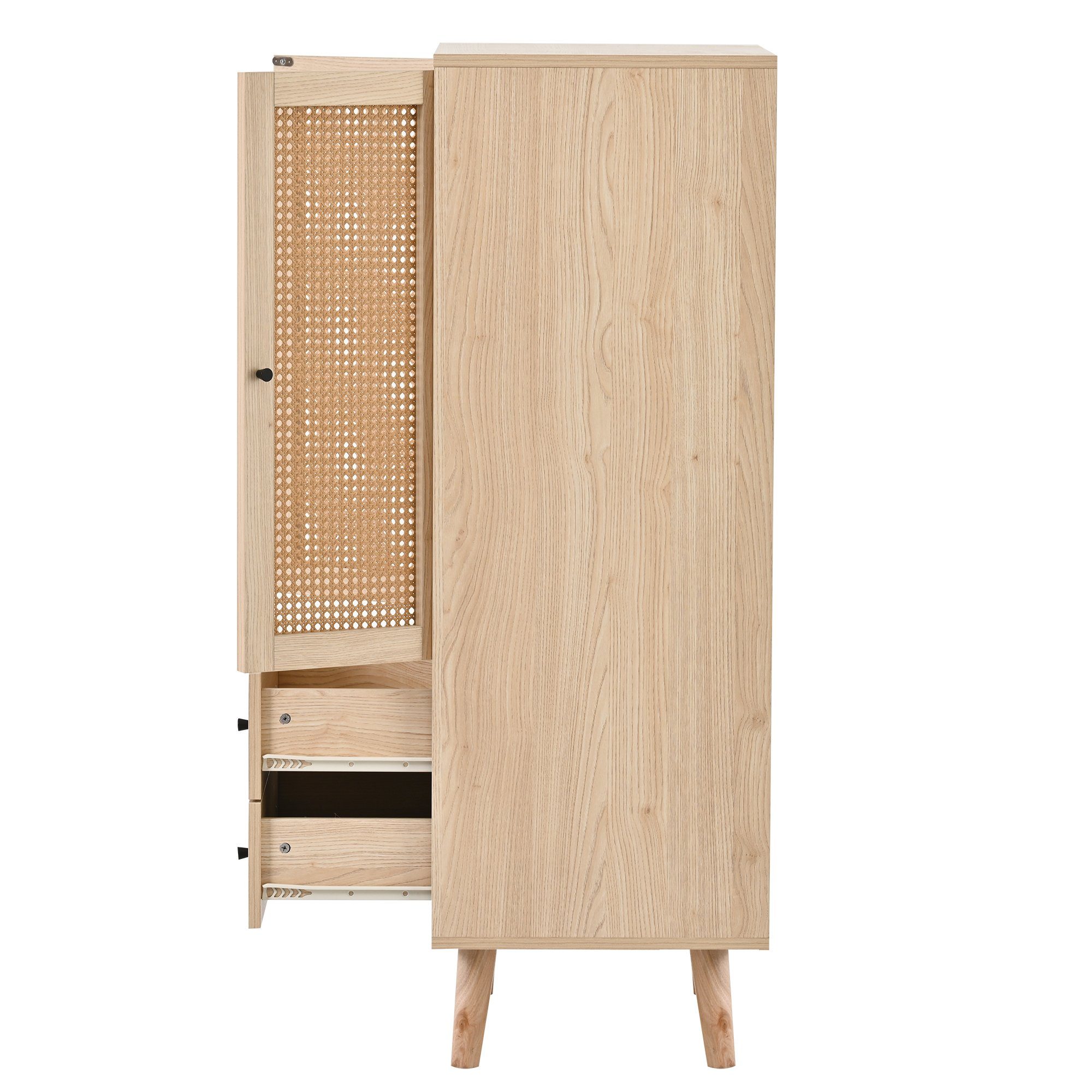 Flieks Kommode, Sideboard mit 2 Schubladen und 2 Türen Rattan 60x40x120cm