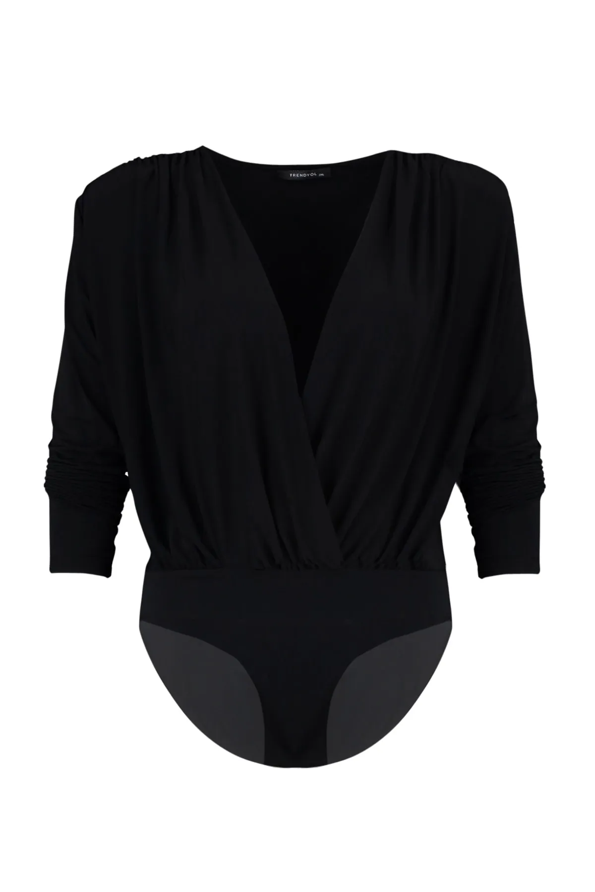 Trendyol Curve  Schwarzer wattierter zweireihiger Strickbody mit Druckknopfverschluss TBBAW23CS00014