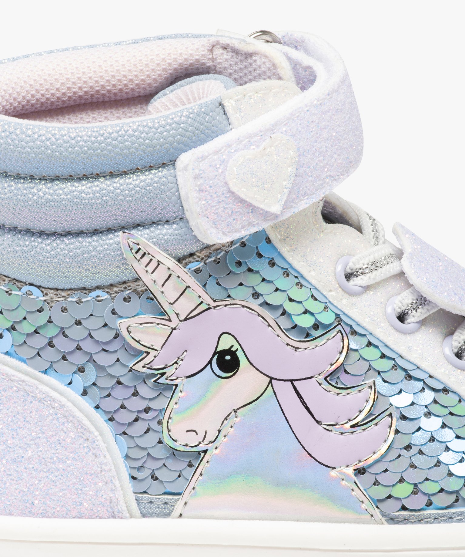 Baskets fille mid-cut licorne avec sequins et paillettes blanc | GEMO