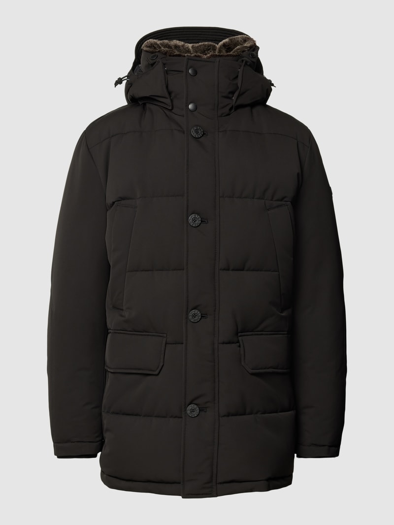 Parka mit Knopf- und Reißverschluss in schwarz