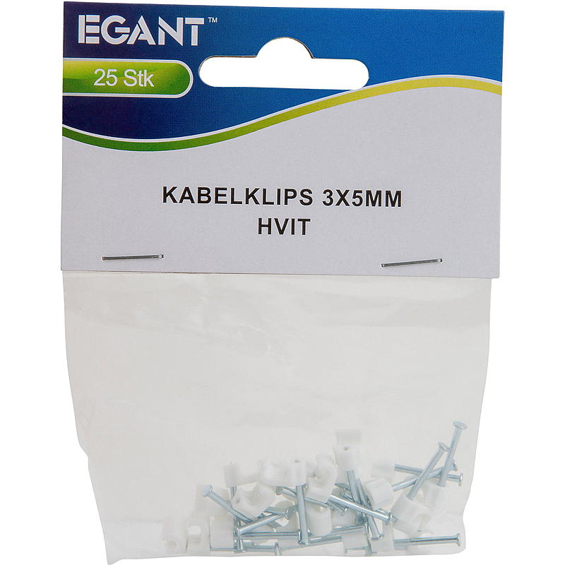 Egant Kabelklips 25-pk 3x5 mm, hvit