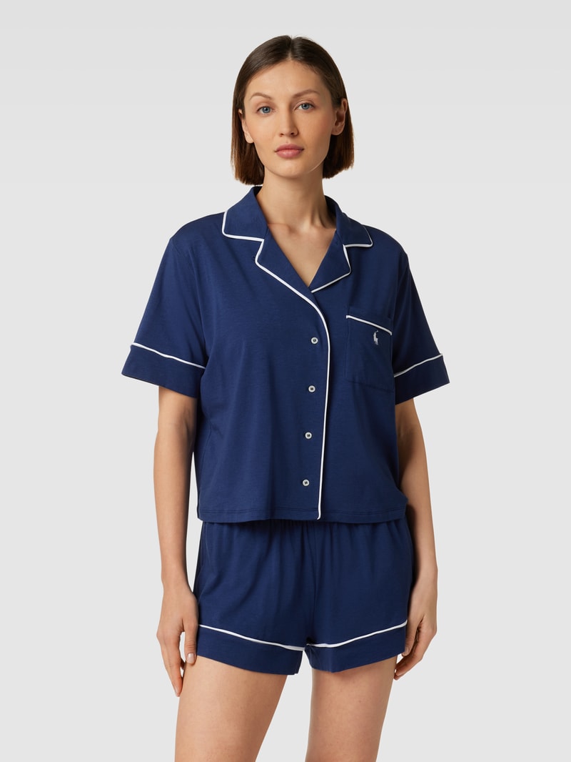 Pyjama mit Label-Stitching in marineblau