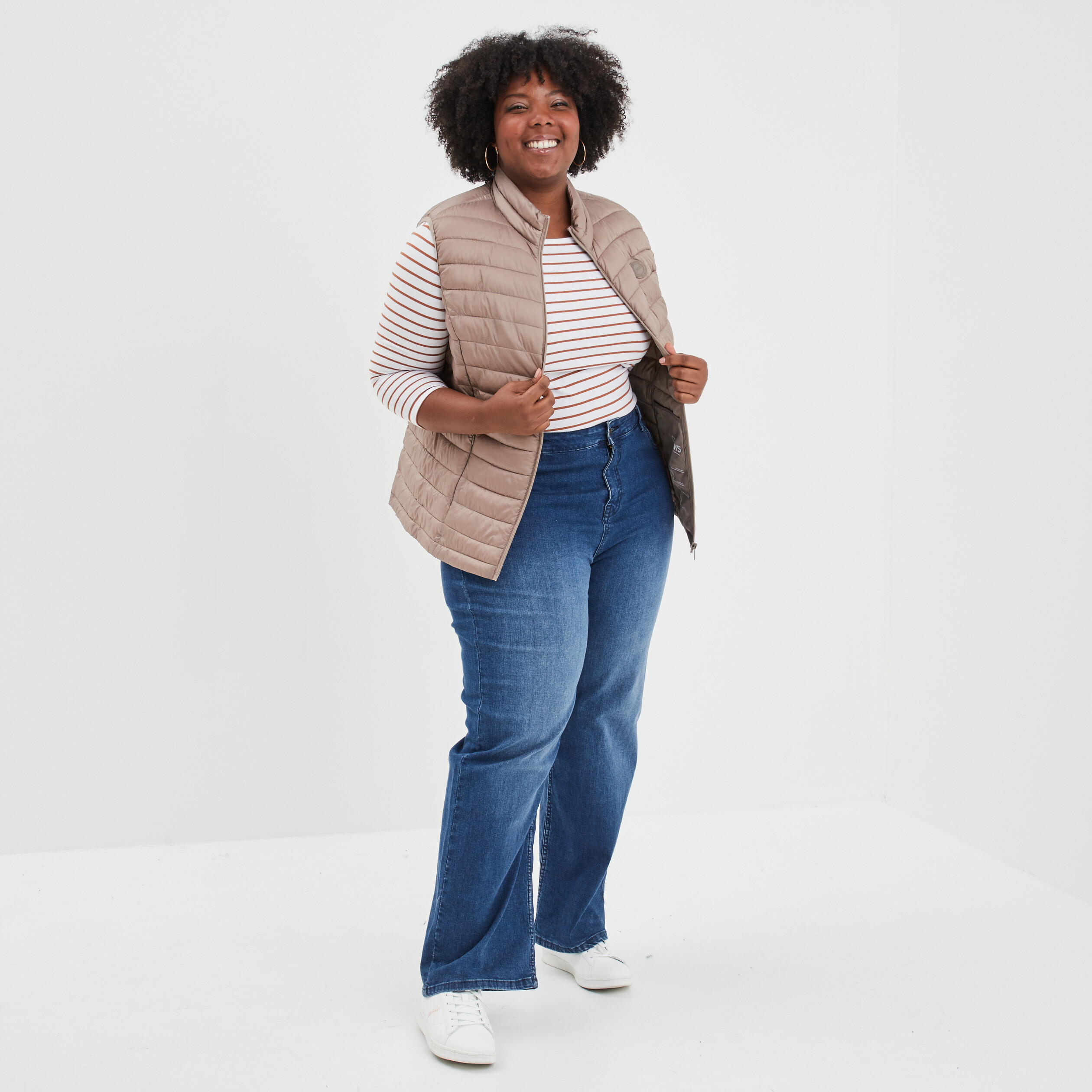 Doudoune légère droite sans manches sable femme grande taille | La Halle