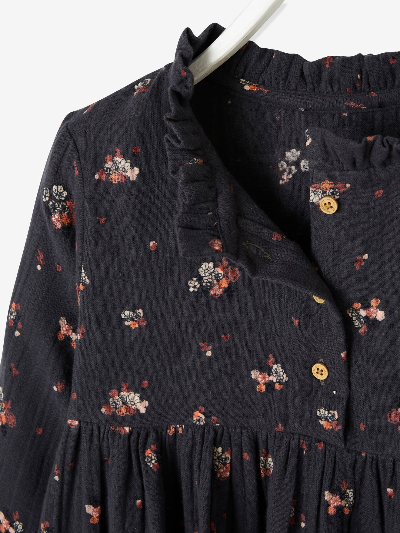 Vertbaudet Mädchen Kleid mit Glanztupfen, Musselin - grün bedruckt