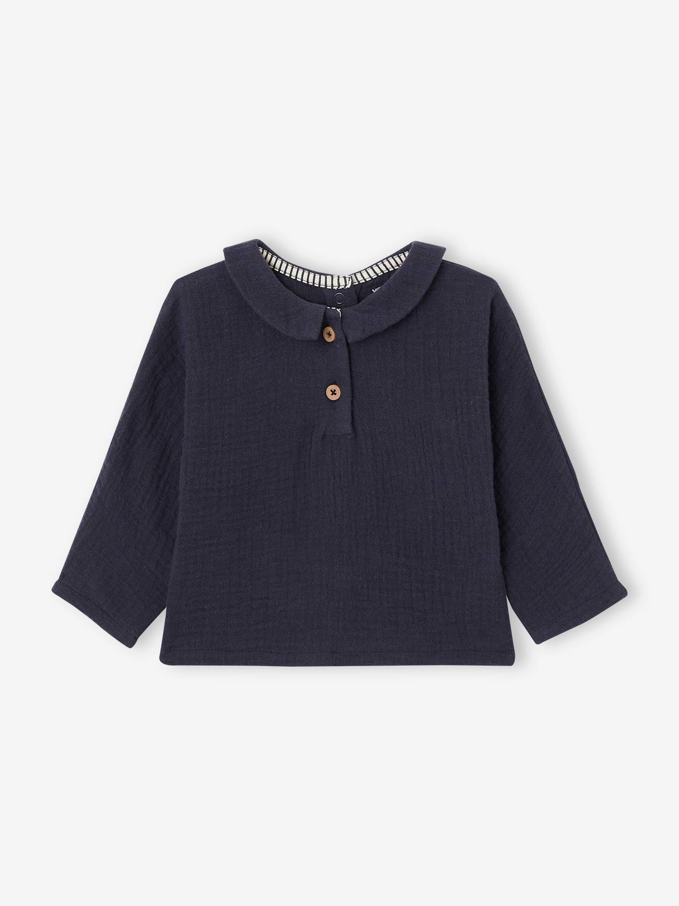 Vertbaudet Baby T-Shirt mit Polokragen, personalisierbar - nachtblau