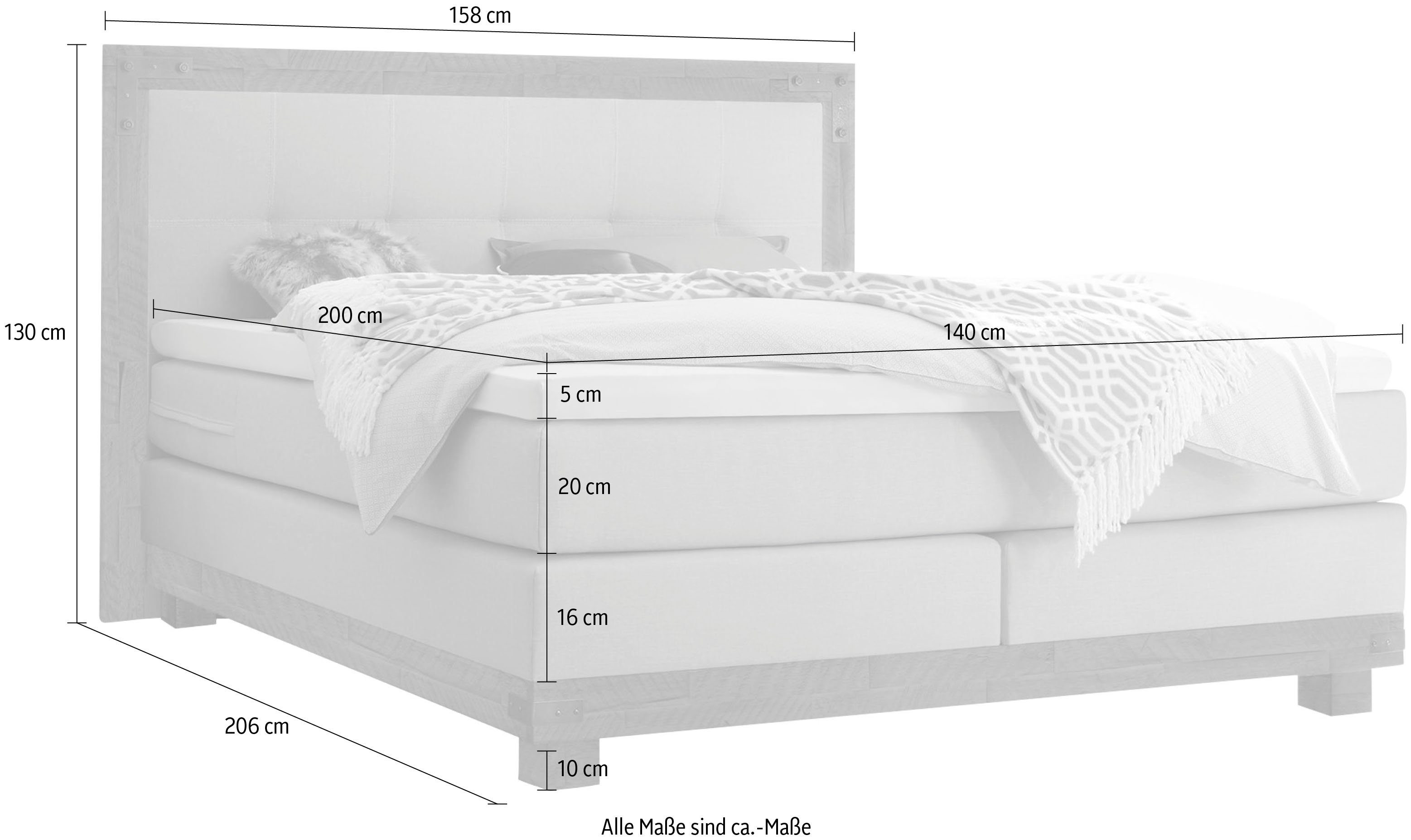 HASENA Boxspringbett Chicago, im Vintagelook mit Punktsteppung im Kopfteil, Massivholz-Umrandung