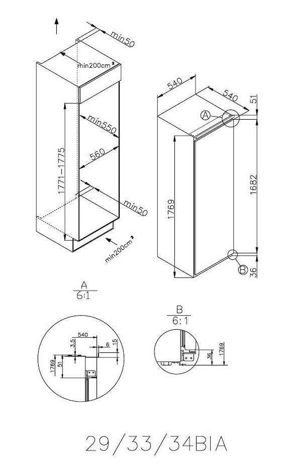 Candy Einbaukühlschrank CFLO3550E/N, 176,9 cm hoch, 54 cm breit