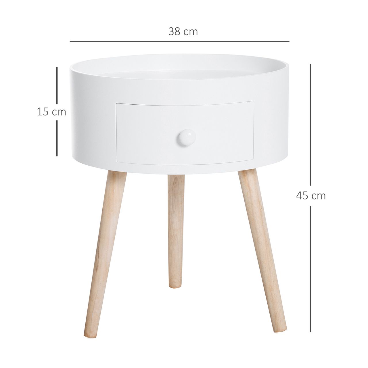 HOMCOM Couchtisch, Beistelltisch mit Schublade Runder Kaffeetisch bis 50 kg Weiß
