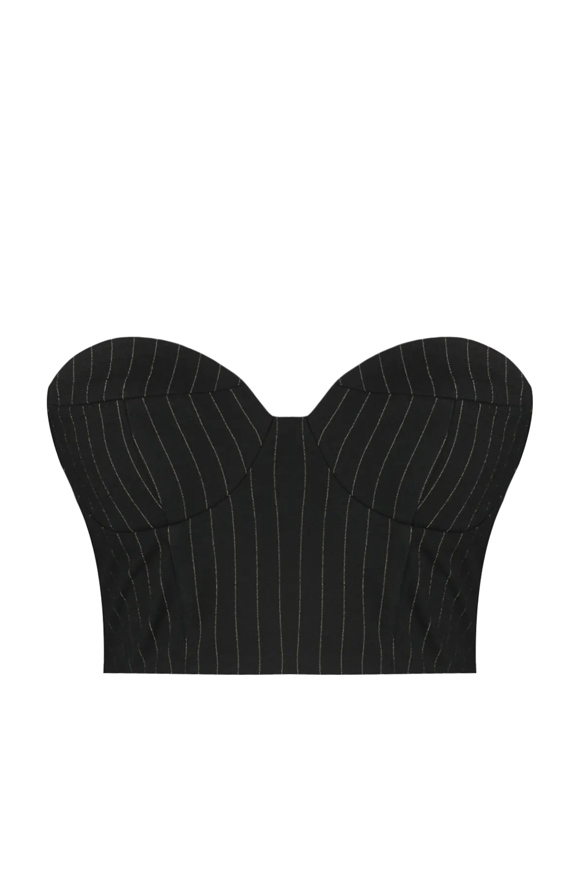 Trendyol Collection  Schwarz gestreiftes, tailliertes, glänzendes, bauchfreies Polyviscon-Bustier TPRAW24BS00013
