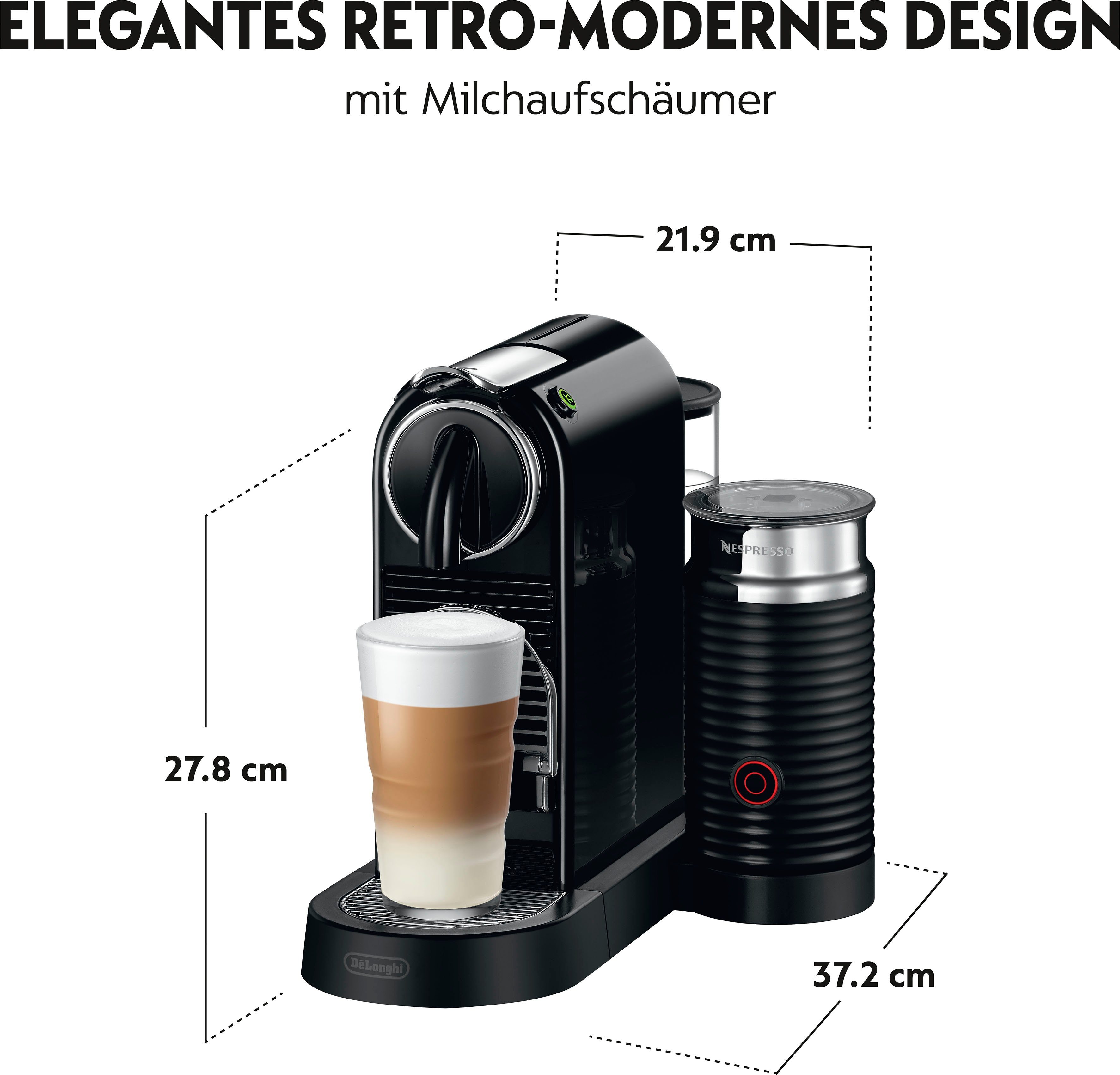 Nespresso Kapselmaschine CITIZ EN 267.BAE von DeLonghi, Schwarz, inkl. Aeroccino Milchaufschäumer, Willkommenspaket mit 7 Kapseln