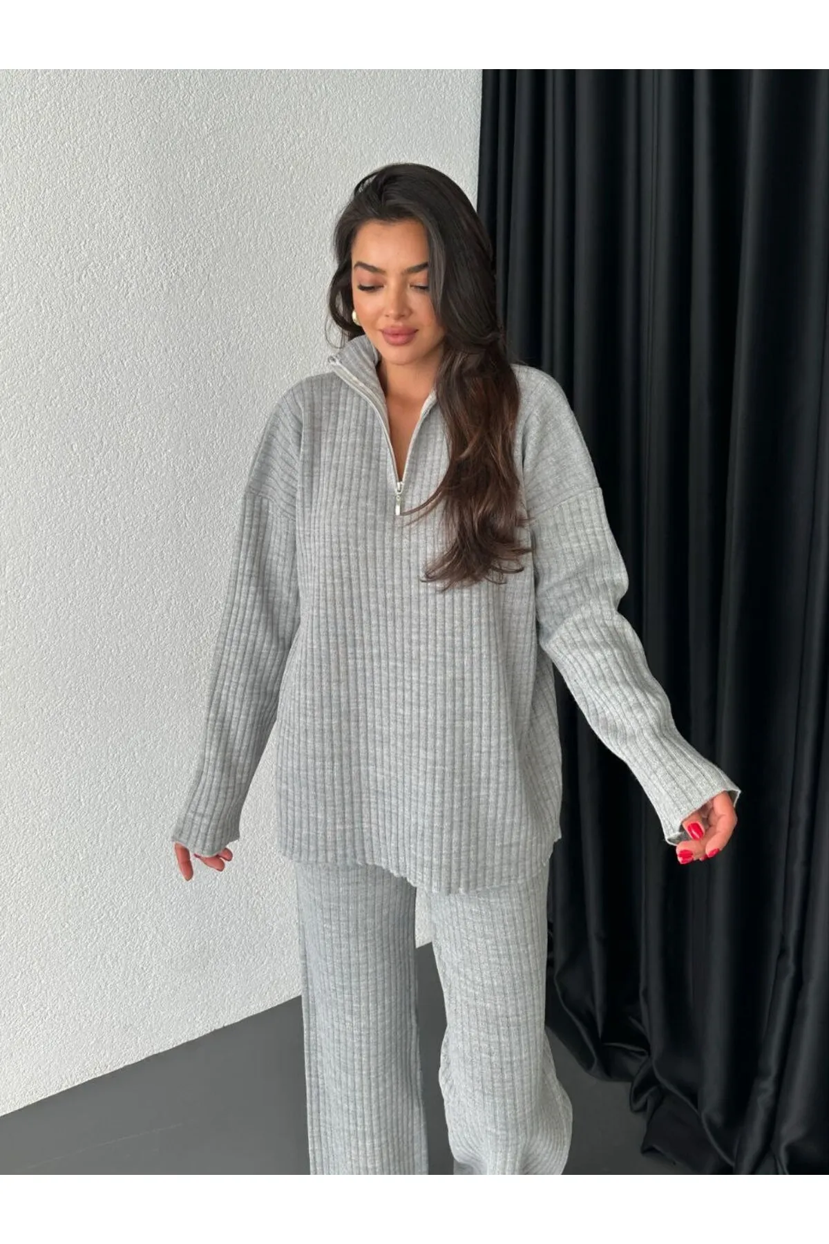 Laluvia  Graues Cord-Strickwaren-Set