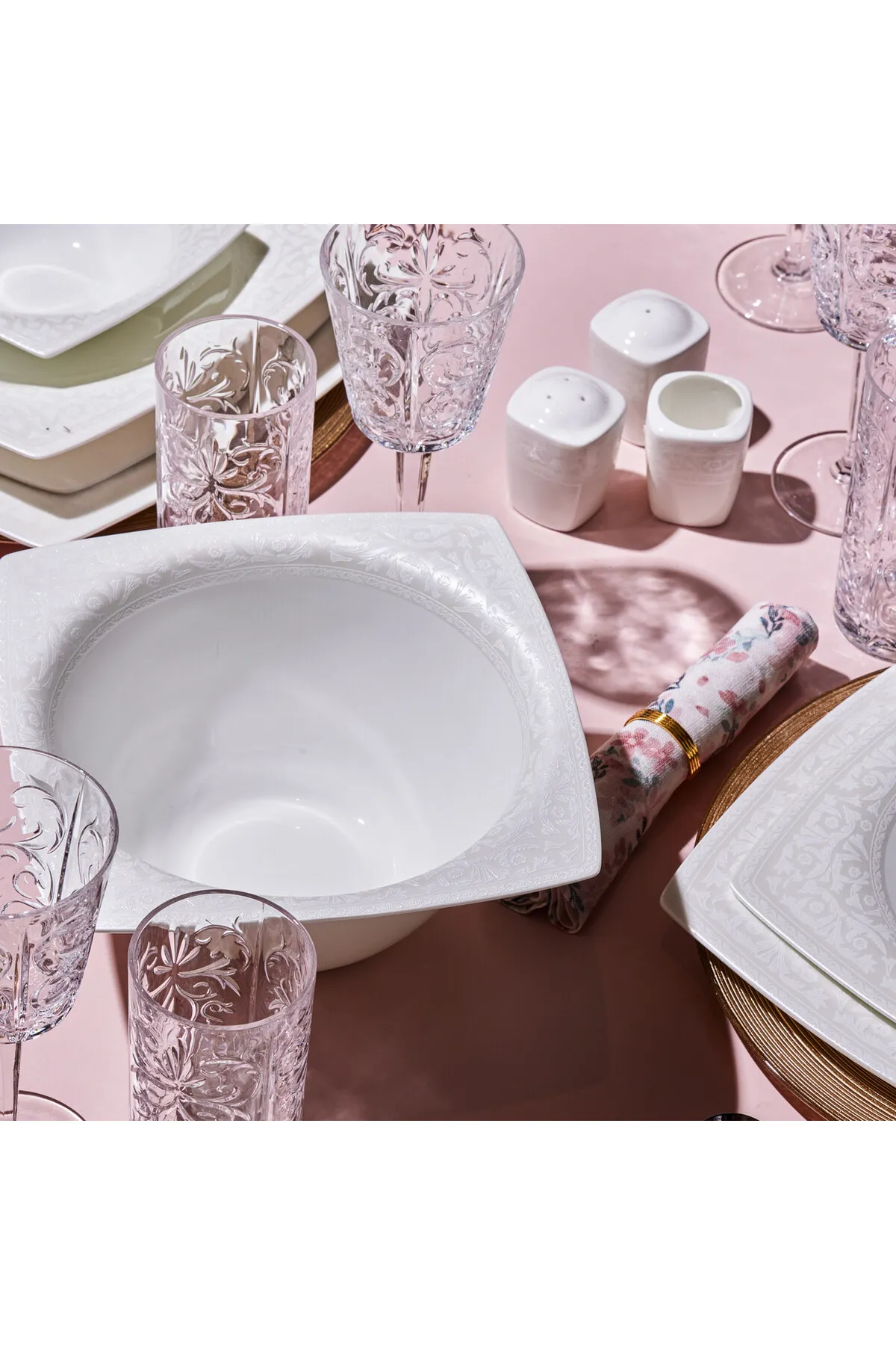 Karaca  Fine Pearl Roma 58-teilig 12 Personen Quadratisch - Set - Innovatives Geschirrset