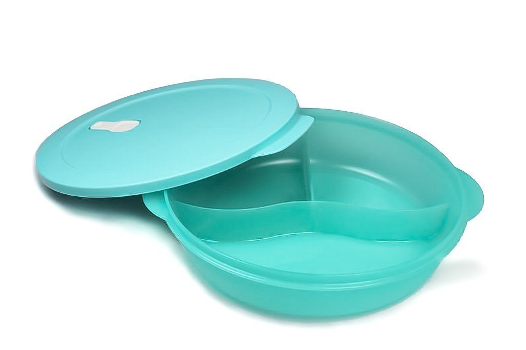 TUPPERWARE Mikrowellenbehälter CrystalWave 1,9Lmit Abtrennung türkisweiß+SPÜLTUCH