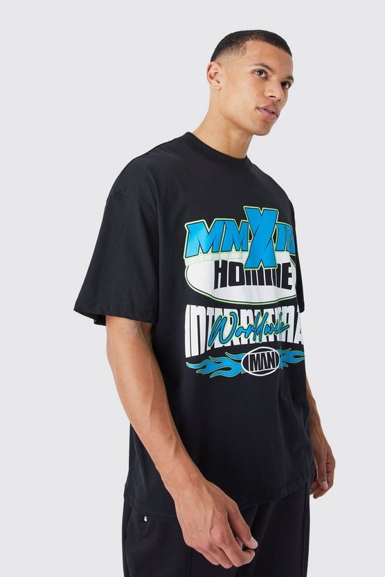 Tall Oversize T-Shirt mit Moto-Print