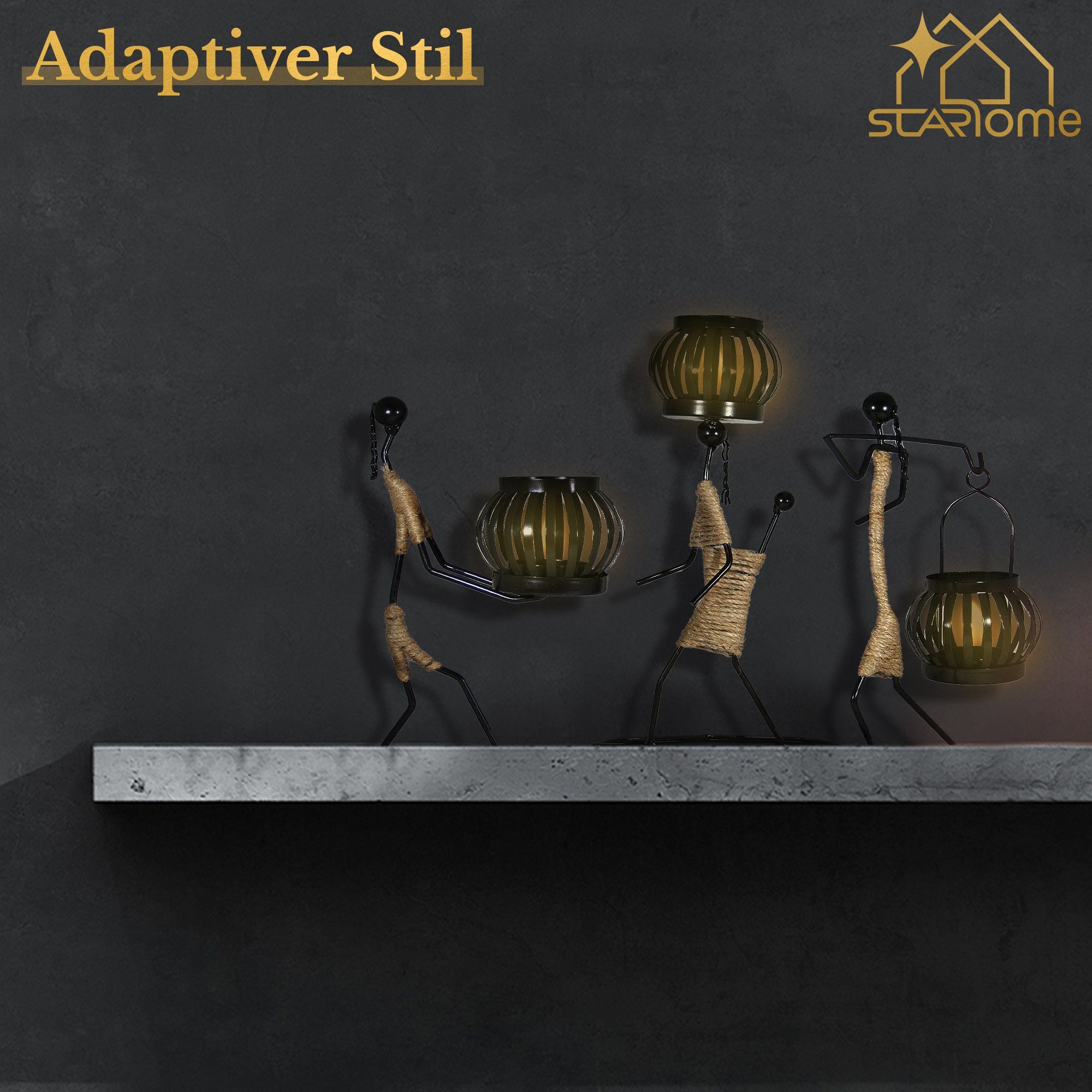 Starhome Teelichthalter Teelichthalter 3er Deko Set .Tischdeko für Esstisch, Wohnzimmer, Küche (3 St., 3er Set mit jeweils einer Figur wie abgebildet)
