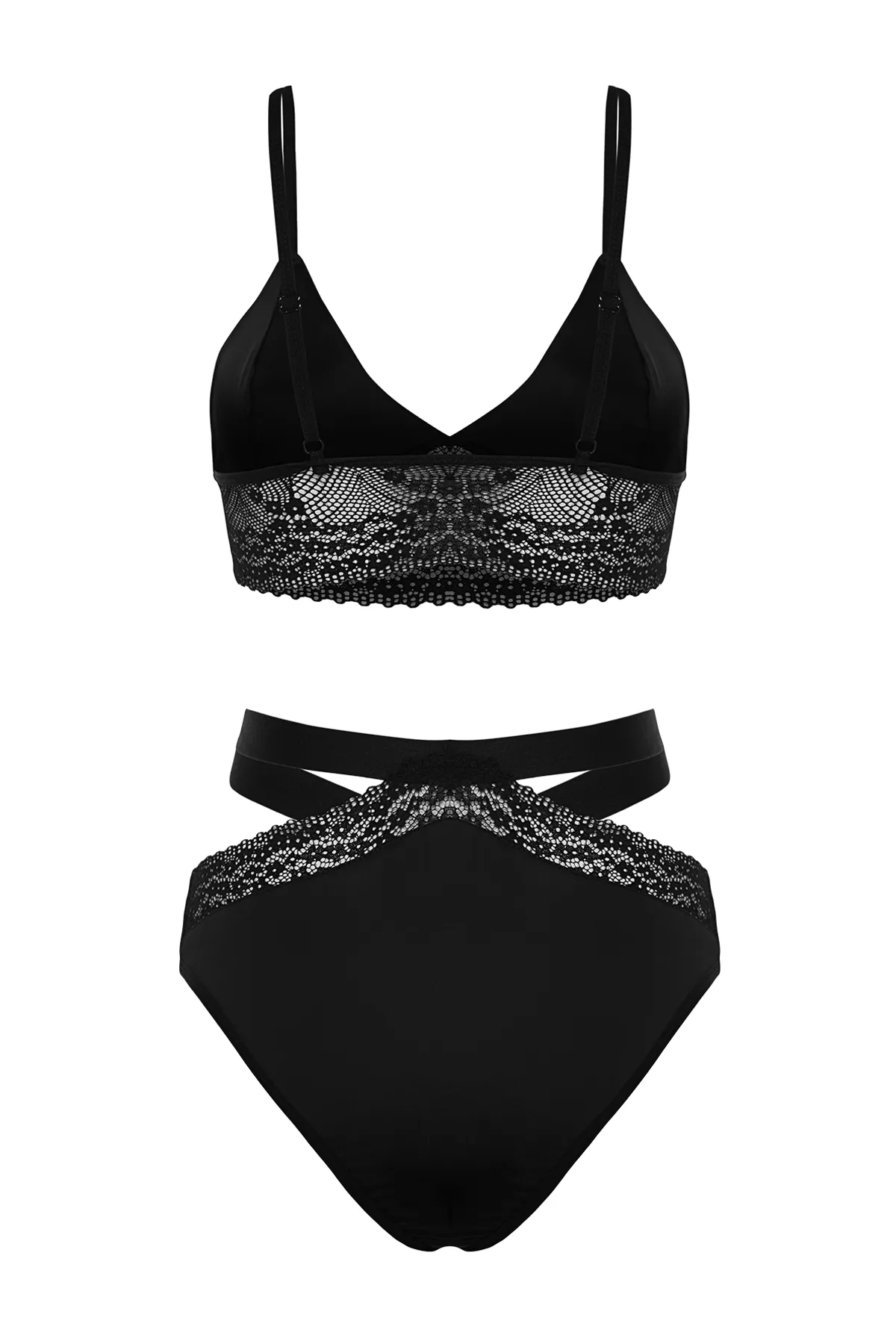 Trendyol Collection  Schwarzes, kappenloses Unterwäsche-Set aus Strick mit Satinspitze und Seilriemen THMSS23CC00094