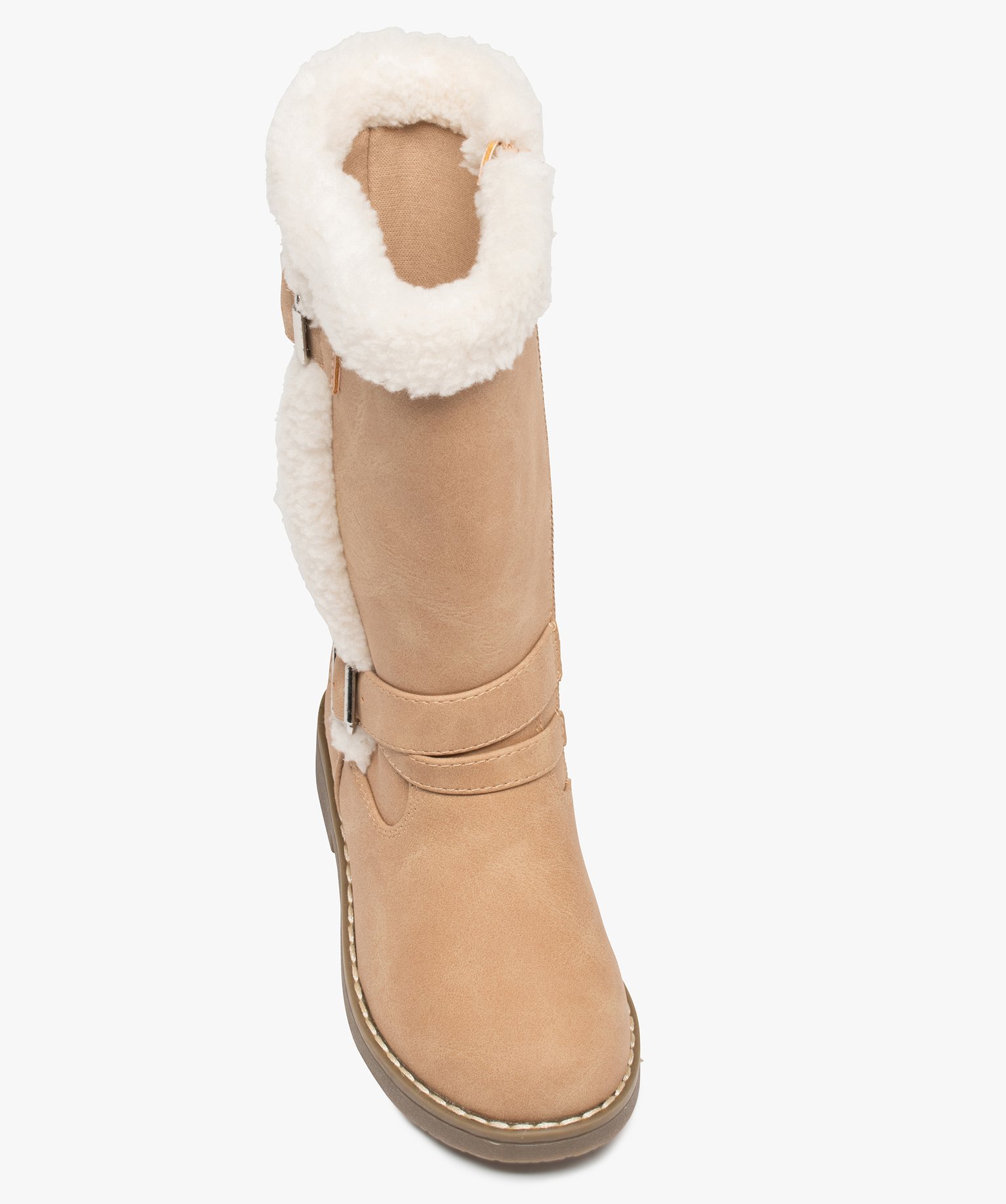 Bottes fille à talon plat et bordures en sherpa rose | GEMO