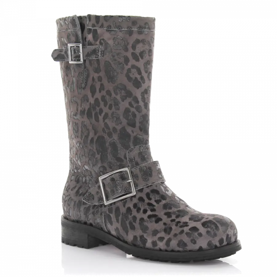 Jimmy Choo - Stiefel Kalbsleder Veloursleder Leo Print Zierschnalle grau - grau