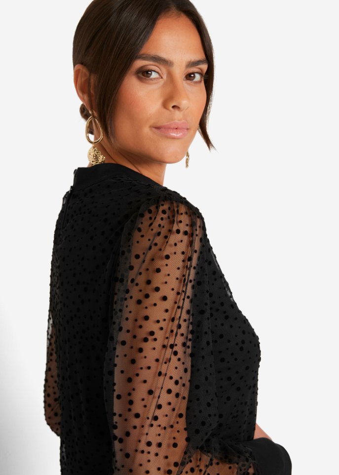 Langarmshirt aus Mesh mit Punkten
