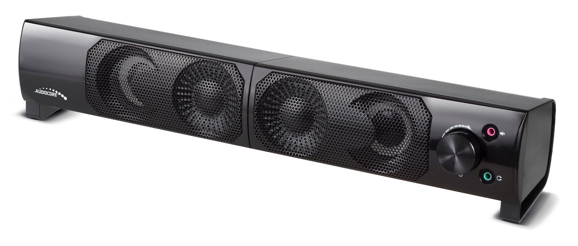 Audiocore AC955 2.0 PC-Lautsprecher (6 W, Soundbar-Funktion [Modulare Verbindung], Anschluss für AUX / Kopfhörer / Mikrofon, RGB-Bleuchtung, 6W)